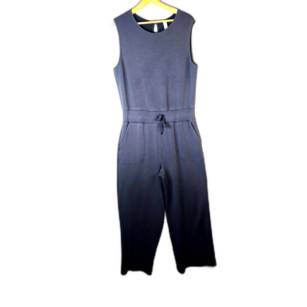 SPANX AirEssentials Jumpsuit Navy 1X Sleeveless Wide Leg Drawstring Pockets